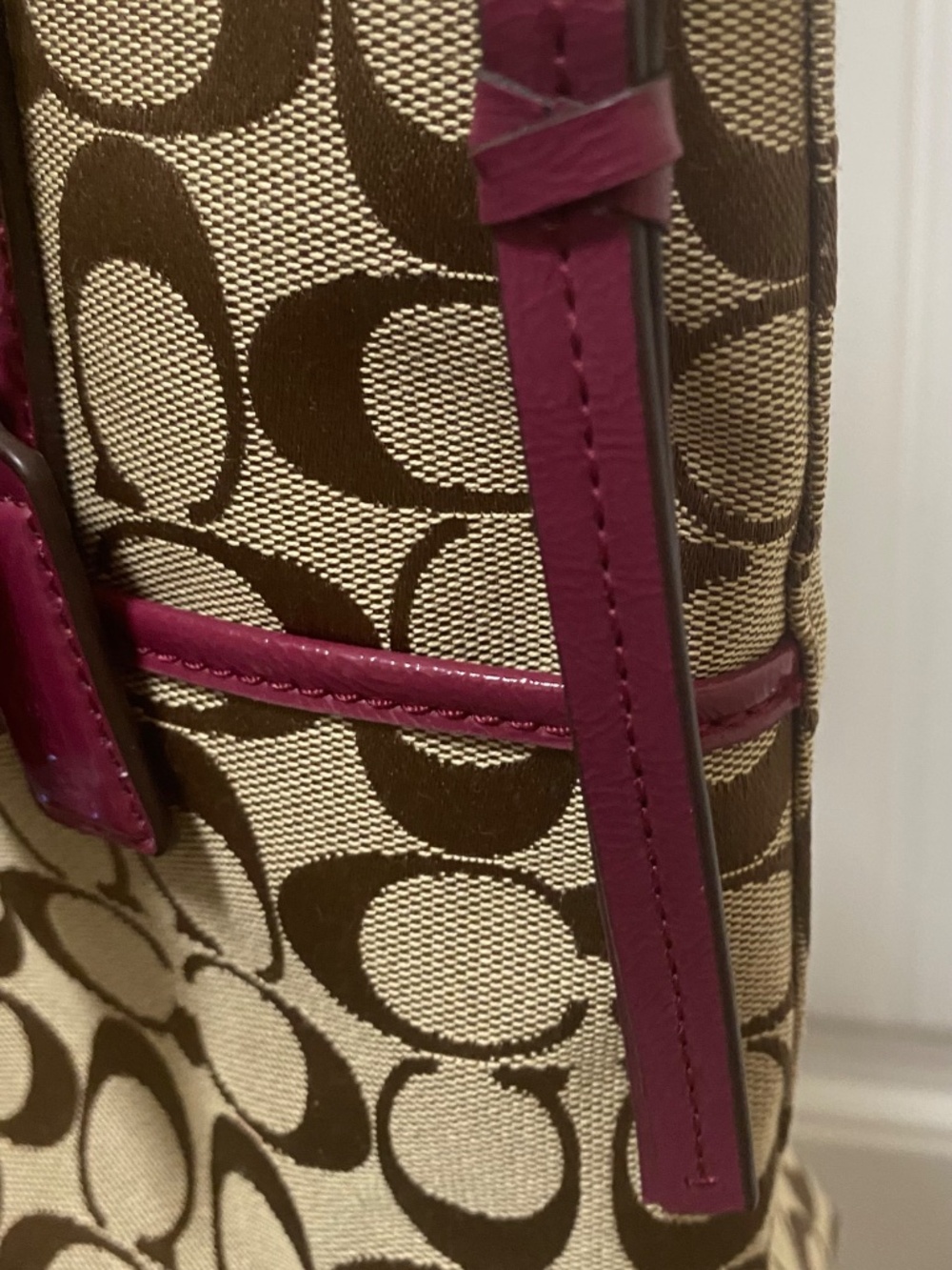 Coach Signature Stripe Python Print Color Raspberry F25706 Bag - Picture 9 of 11
